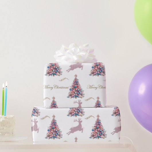 Sparkling Rendier Pastel Roze Kerstmis Cadeaupapier (Feestgeschenken)