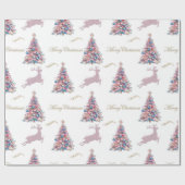 Sparkling Rendier Pastel Roze Kerstmis Cadeaupapier (Vlak)
