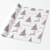 Sparkling Rendier Pastel Roze Kerstmis Cadeaupapier (Uitgerold)