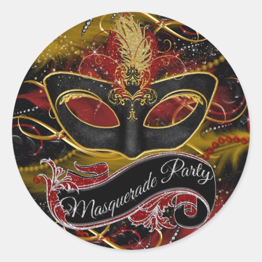 Sparkling Rood & Goud Veermasker Maskerade Sticker (Voorkant)
