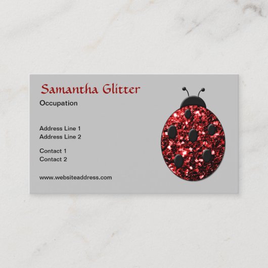 Sparkling rood sparkles Ladybird Ladybug grijs Visitekaartje (Voorkant)