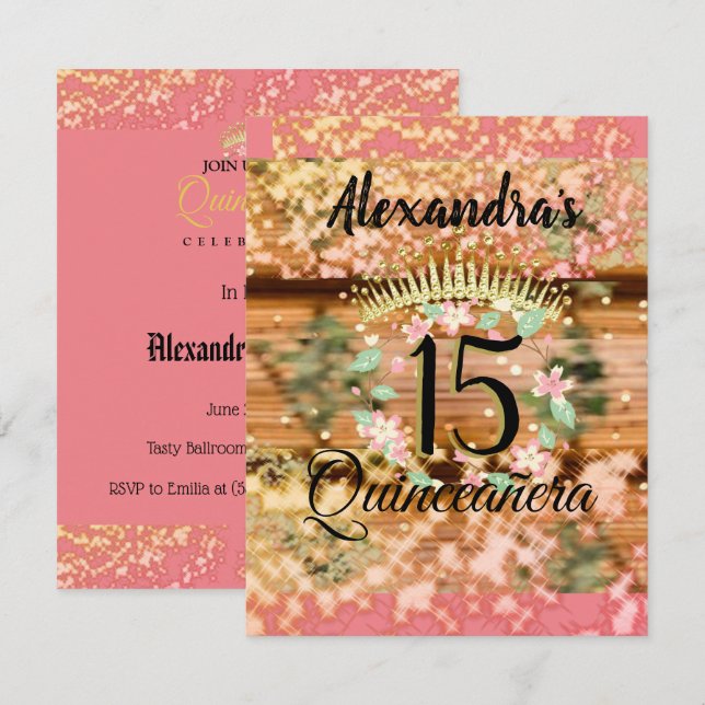 Sparkling Roos Gold Quinceañera Princess Spaans (Voorkant / Achterkant)