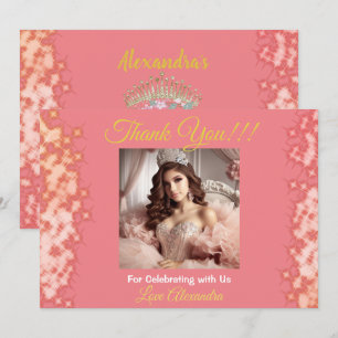 Sparkling Roos Gold Quinceañera Princess Spaans Bedankkaart