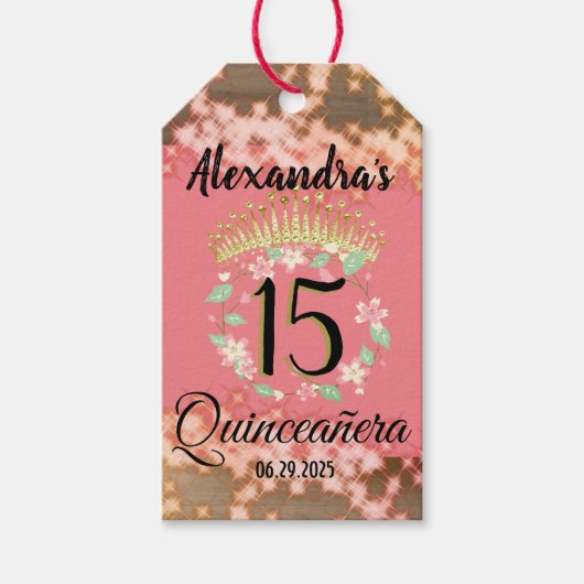 Sparkling Roos Gold Quinceañera Princess Spaans Cadeaulabel (Voorkant)
