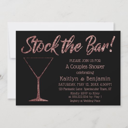 Sparkling Roos Gold Stock de Bar Couples Shower Kaart (Voorkant)
