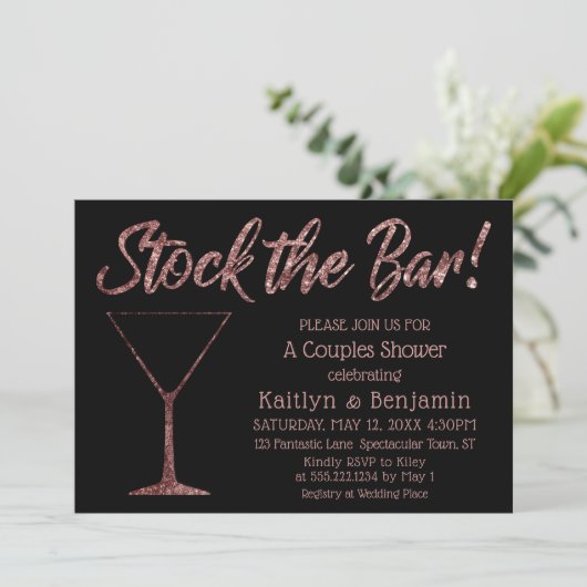 Sparkling Roos Gold Stock de Bar Couples Shower Kaart (Staand voorkant)