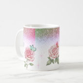 Sparkling Rose and Butterfly Coffee Mug Koffiemok (Voorkant links)