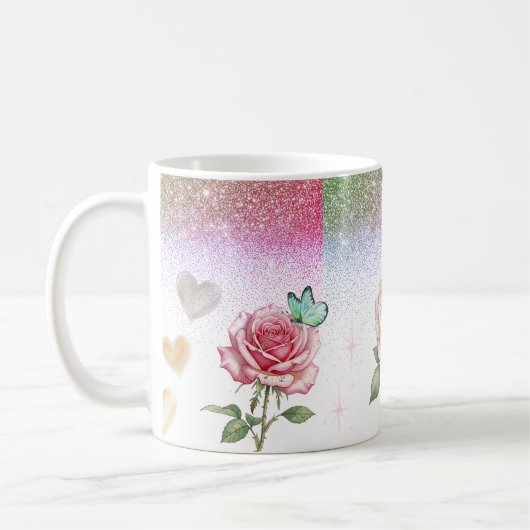 Sparkling Rose and Butterfly Coffee Mug Koffiemok (Links)