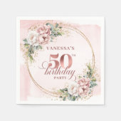 Sparkling Rose Gold Blush Flowers 50th Birthday Servet (Voorkant)