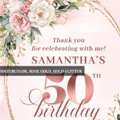 Sparkling Rose Gold Greenery 50 Birthday Thank You Bedankkaart