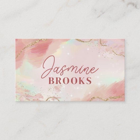 Sparkling Roze en Gouden Glitter Waterverf Visitekaartje (Voorkant)