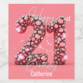 Sparkling Roze en Witte Edelstenen 21ste Verjaarda Wijn Etiket (Enkel label)