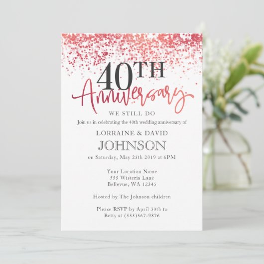 Sparkling Roze Rood 40ste bruiloft Jubileum Kaart (Staand voorkant)