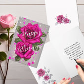 Sparkling Roze Rozen op Zilveren Grijze Verjaardag Kaart