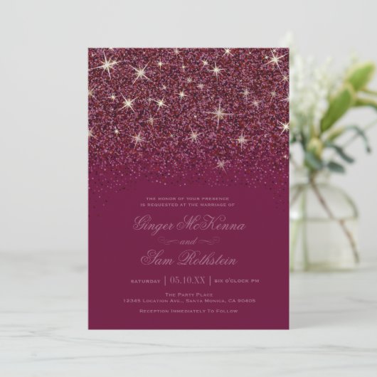 Sparkling Ruby Glitter Huwelijksuitnodigingen Kaart (Staand voorkant)