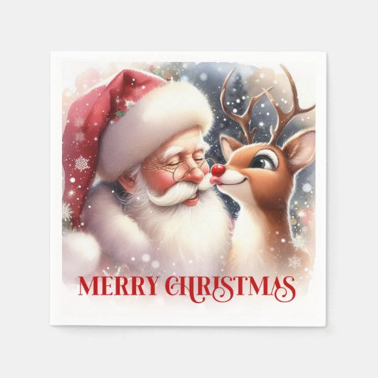 Sparkling Santa Rudolph Xmas Table Napkins Servet (Voorkant)