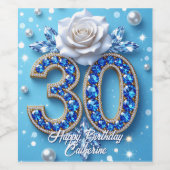 Sparkling Sapphire Diamond en Roos 30e verjaardag Wijn Etiket (Enkel label)