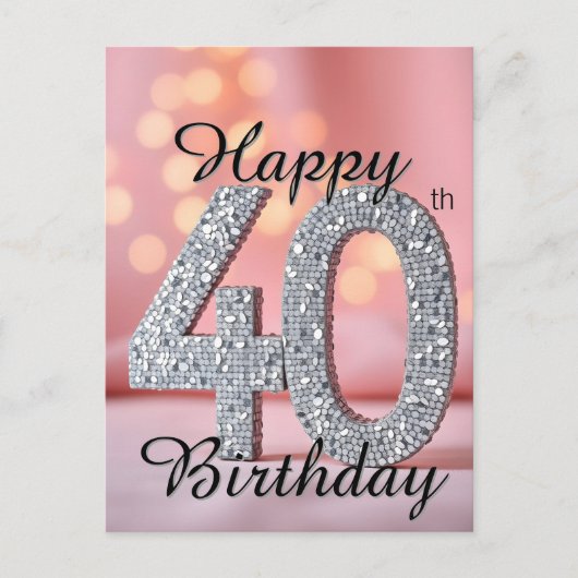 Sparkling Silver en Bokeh Lights 40e verjaardag Briefkaart (Voorkant)