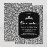 Sparkling Silver Glitter Quinceañera Uitnodigingen