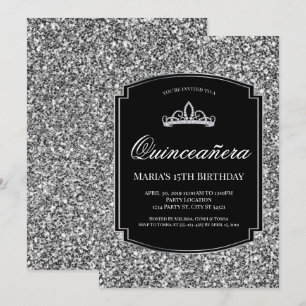 Sparkling Silver Glitter Quinceañera Uitnodigingen