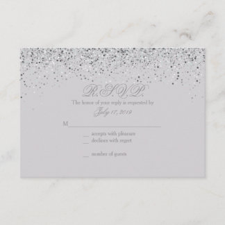 Sparkling Silver Glitter Wedding Response Kaarten RSVP Kaartje