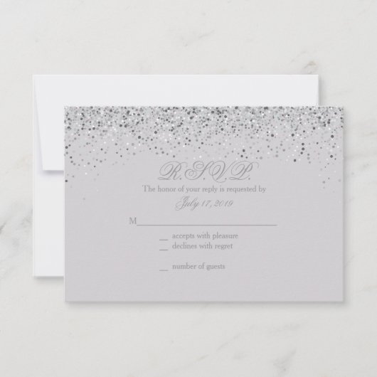 Sparkling Silver Glitter Wedding Response Kaarten RSVP Kaartje (Voorkant)