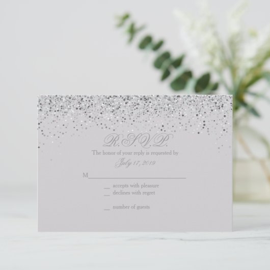 Sparkling Silver Glitter Wedding Response Kaarten RSVP Kaartje (Staand voorkant)