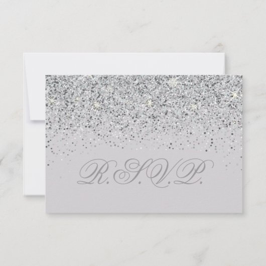 Sparkling Silver Glitter Wedding Response Kaarten RSVP Kaartje (Achterkant)