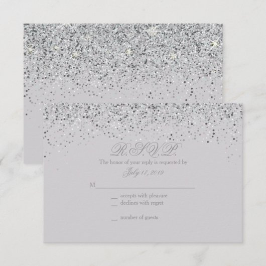 Sparkling Silver Glitter Wedding Response Kaarten RSVP Kaartje (Voorkant / Achterkant)