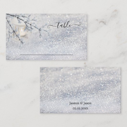 Sparkling Sneeuwlantaarn Winter Bruiloft Plaatskaa Plaatskaartje (Voorkant / Achterkant)