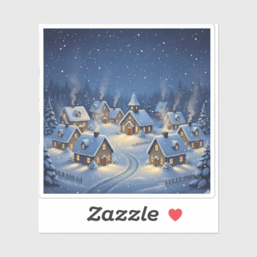 Sparkling Sneeuwval Kerst Dorps Scene Sticker (Vel)