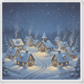 Sparkling Sneeuwval Kerst Dorps Scene Sticker (Voorkant)
