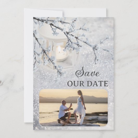 Sparkling Snow Photo Winter Save the Date Kaart (Voorkant)