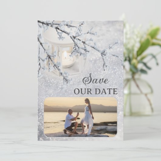 Sparkling Snow Photo Winter Save the Date Kaart (Staand voorkant)