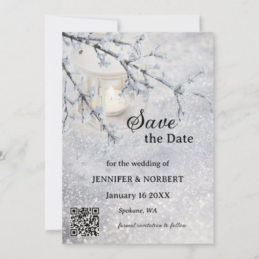 Sparkling Snow Photo Winter Save the Date Kaart (Achterkant)