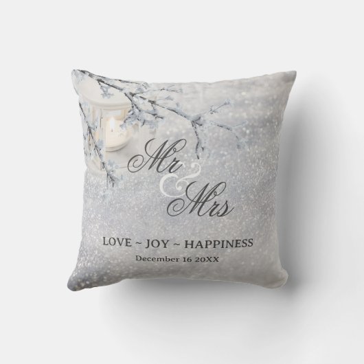 Sparkling Snow Winter Bruiloft of Jubileum Kussen (Achterkant)