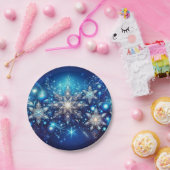 Sparkling Snowflake Blue Paper Borden - Elegant Papieren Bordje (Feest)