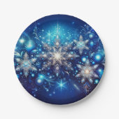 Sparkling Snowflake Blue Paper Borden - Elegant Papieren Bordje (Voorkant)