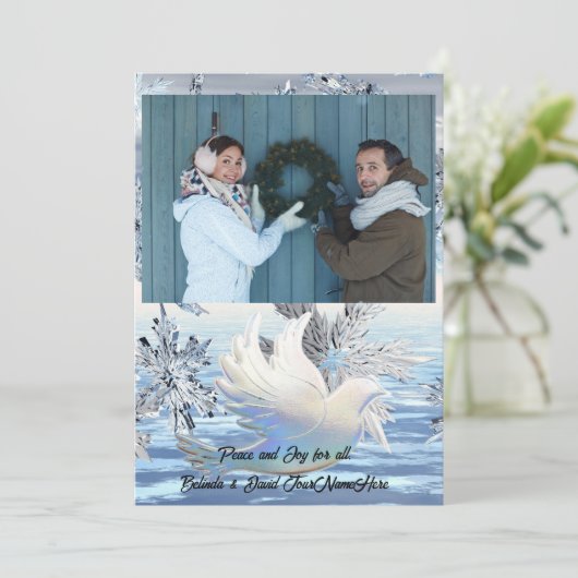 Sparkling Snowflakes Dove of Peace Christmas Feestdagenkaart (Staand voorkant)