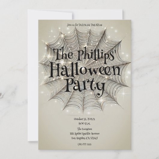 Sparkling Spinnenweb Whimsical Bruine Halloween Fe Kaart (Voorkant)