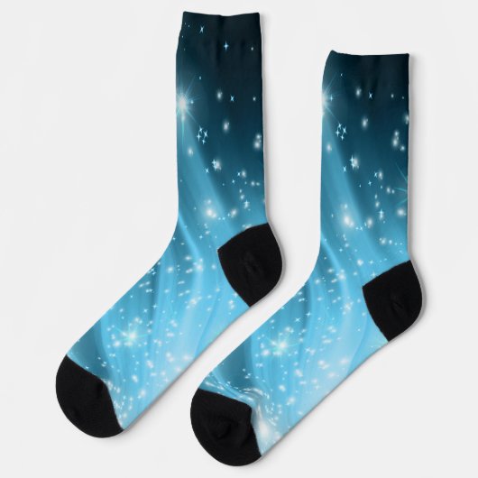 Sparkling Starry Night Sky Blue Gradient Crew Sock Sokken (Links)
