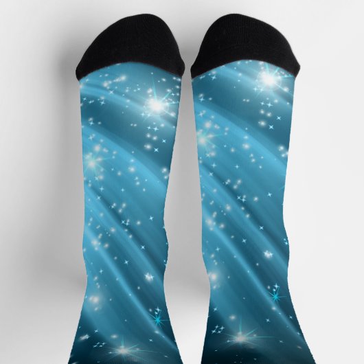 Sparkling Starry Night Sky Blue Gradient Crew Sock Sokken (Top)