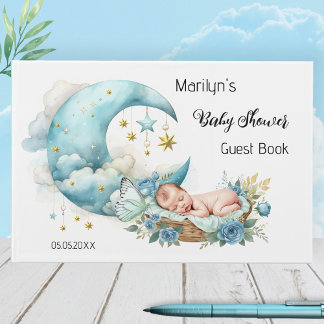 Sparkling Stars en Moon Boy Baby shower Gastenboek