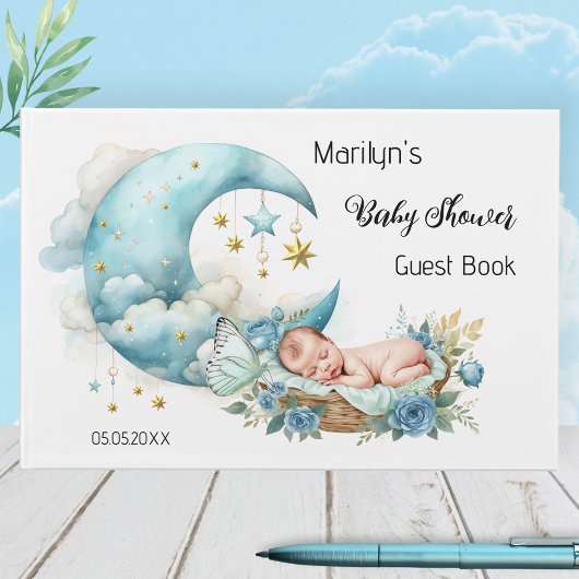Sparkling Stars en Moon Boy Baby shower Gastenboek