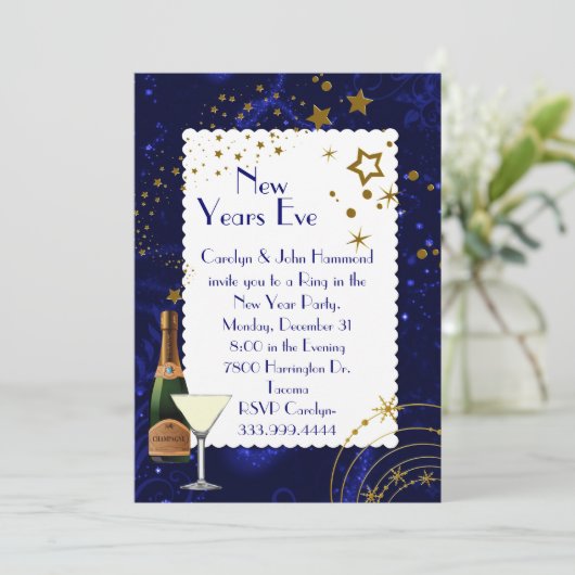 Sparkling Stars Oud en Nieuw Party Uitnodiging (Staand voorkant)