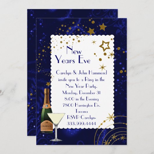 Sparkling Stars Oud en Nieuw Party Uitnodiging (Voorkant / Achterkant)