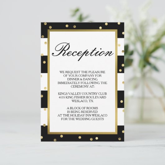 Sparkling Strepen | Elegante Trouwreceptie Informatiekaartje (Staand voorkant)