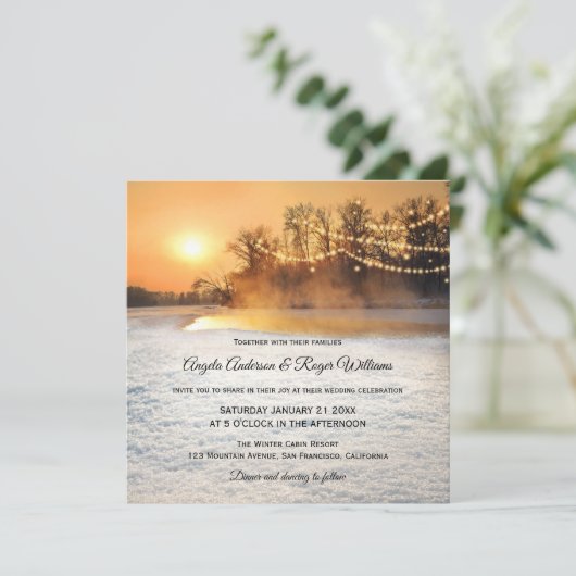 Sparkling String Lights Winter bruiloft uitnodigin Kaart (Staand voorkant)