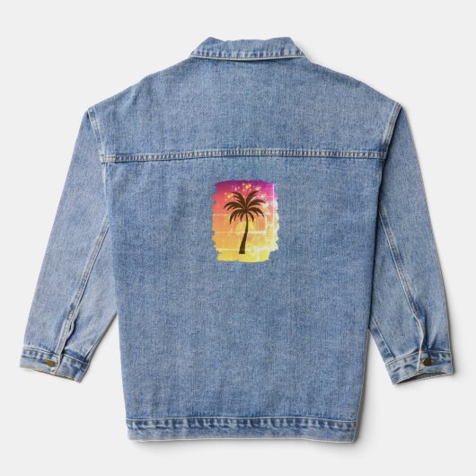 Sparkling Sunset Palm Tree | Tropical Paradise Sil Denim Jacket (Achterkant)