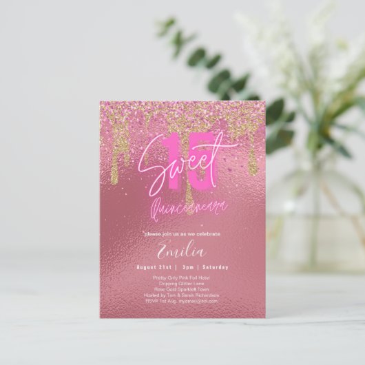 Sparkling Sweet16 Schattig Roze 16e Verjaardag Briefkaart (Staand voorkant)